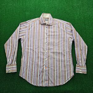 Thomas Dean Shirt Mens‎ Medium/Large Multicolor Striped Button Up Long Sleeve
